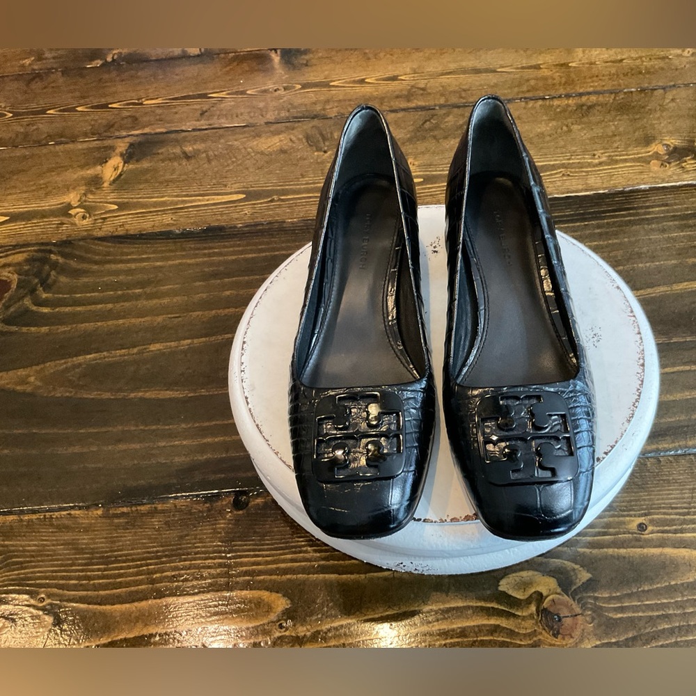 Tory Burch Black Heels with Gold Accents